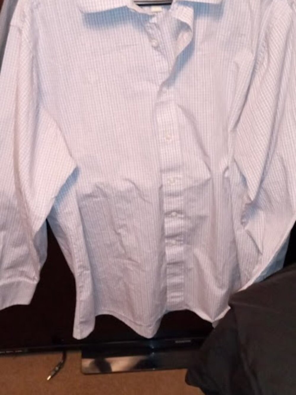 michael kors striped 100% cotton long sleeve gray/white 17.5 shirt - Picture 2 of 4